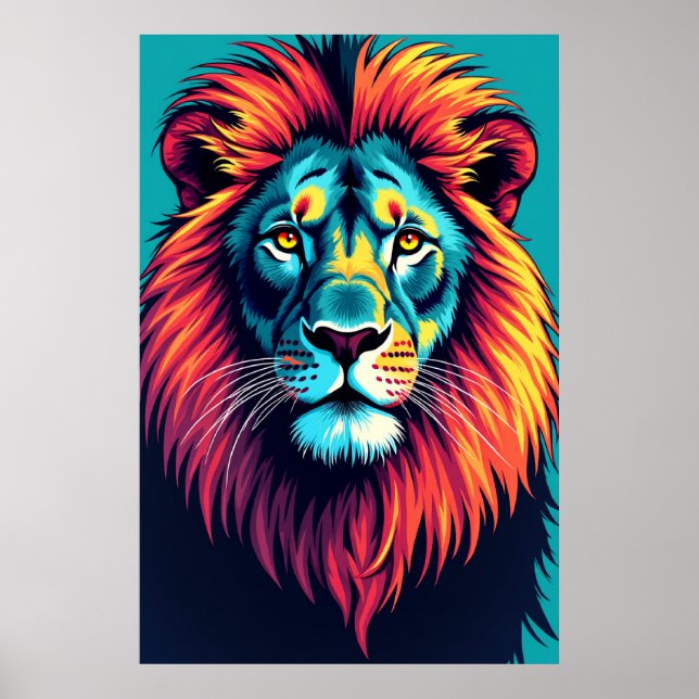 Neon Jungle King - Pop Art Lion Poster (Front)