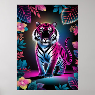 Neon Jungle Tiger – Vibrant Cyberpunk Wildlife Art Poster