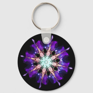 Neon Kaleido-Twist Burst in Purple and Pink Key Ring