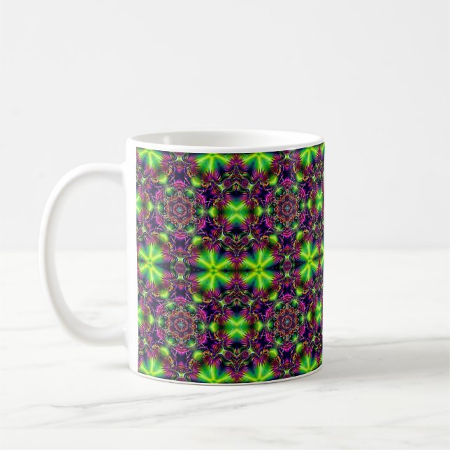 Neon Kaleidoscope Coffee Mug - Psychedelic Mandala (Left)