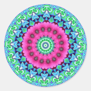 Neon Kaleidoscope Design Classic Round Sticker