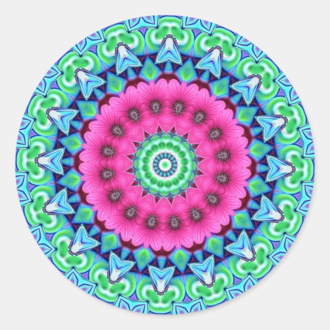 Neon Kaleidoscope Design Classic Round Sticker (Front)