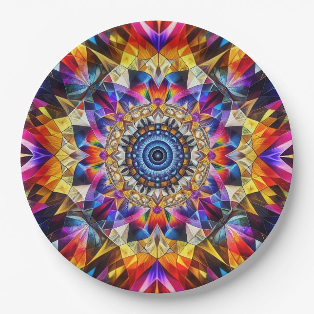 Neon Kaleidoscope Design Paper Plate (Front)