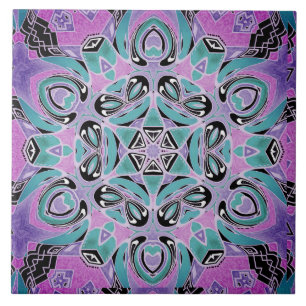 Neon kaleidoscope , mandala ceramic tile
