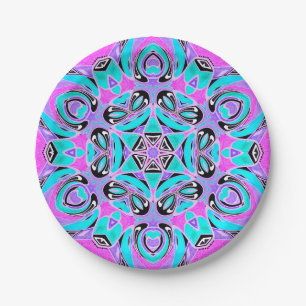 Neon kaleidoscope , mandala paper plate