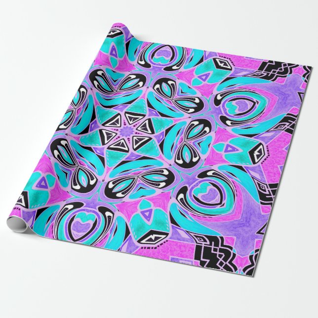 Neon kaleidoscope , mandala wrapping paper (Unrolled)