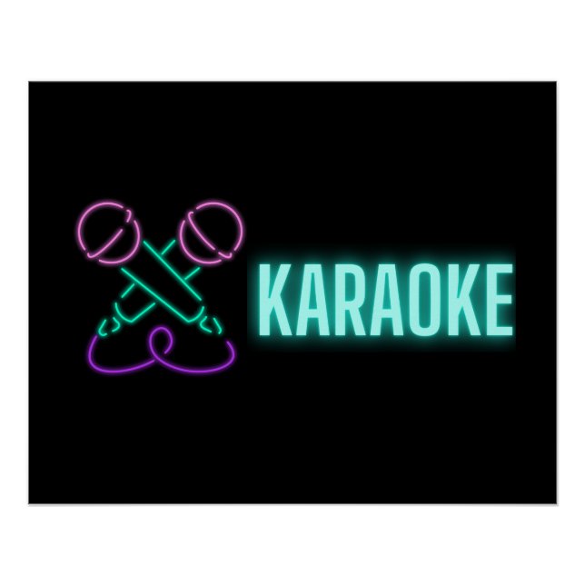 Neon Karaoke Mics and Text Poster (Front)