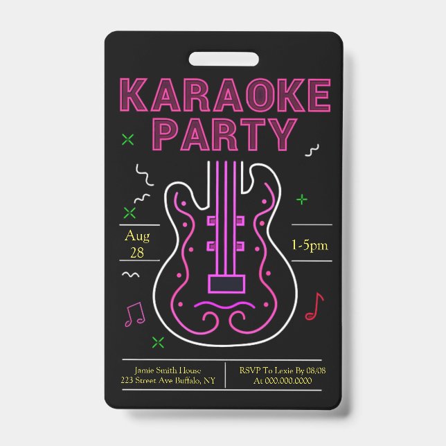 Neon Karaoke Party ID Badge (Front)