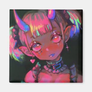 Neon Kawaii Demon Girl Pastel Goth Magnet