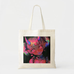 Neon Kawaii Demon Girl Pastel Goth Tote Bag