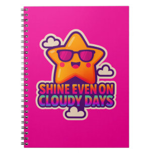 Neon Kawaii Star – “Shine Even on Cloudy Days” Notebook