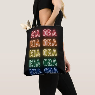 Neon Kia Ora Rainbow Pride New Zealand Tote Bag