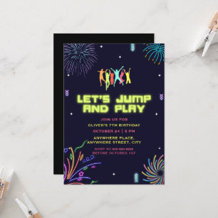 Neon kids trampoline park birthday invitation