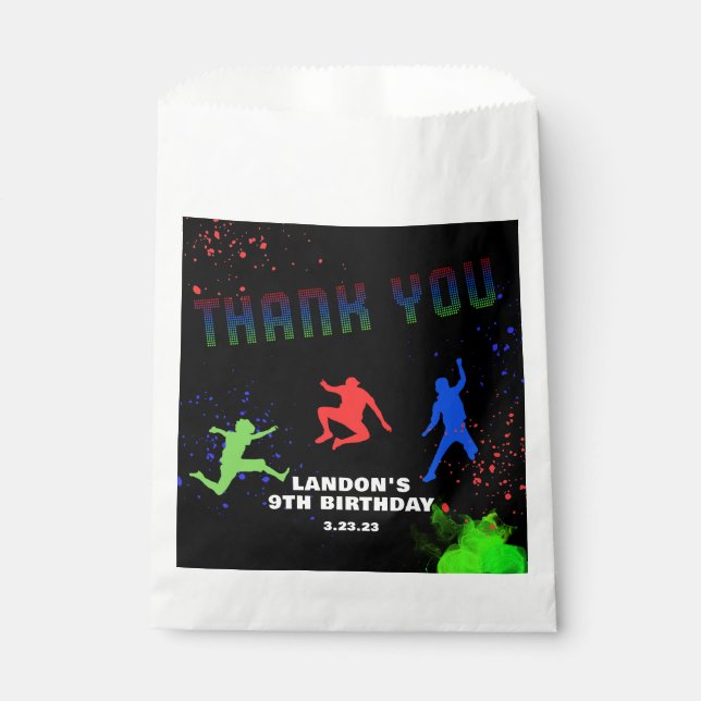 Neon Kids Trampoline Park Birthday Party Favour Bag (Front)