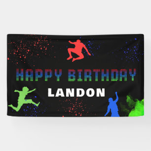 Neon Kids Trampoline Park Happy Birthday  Banner