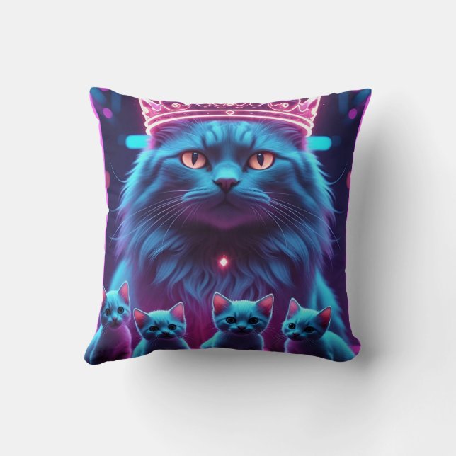 Neon King Cat & Cute Kittens  Cushion (Back)