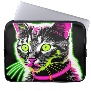 Neon Kitty Feline Art Laptop Sleeve