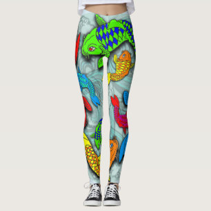 Neon koi fish tattoo style leggings
