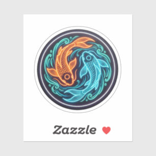 Neon Koi Fish Yin Yang Glowing Ocean Sticker