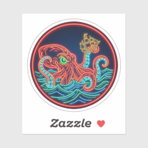 Neon Kraken Sea Monster Ship Glow Art