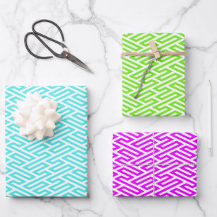 Neon Labyrinth Art Deco Geometric Wrapping Paper Sheet