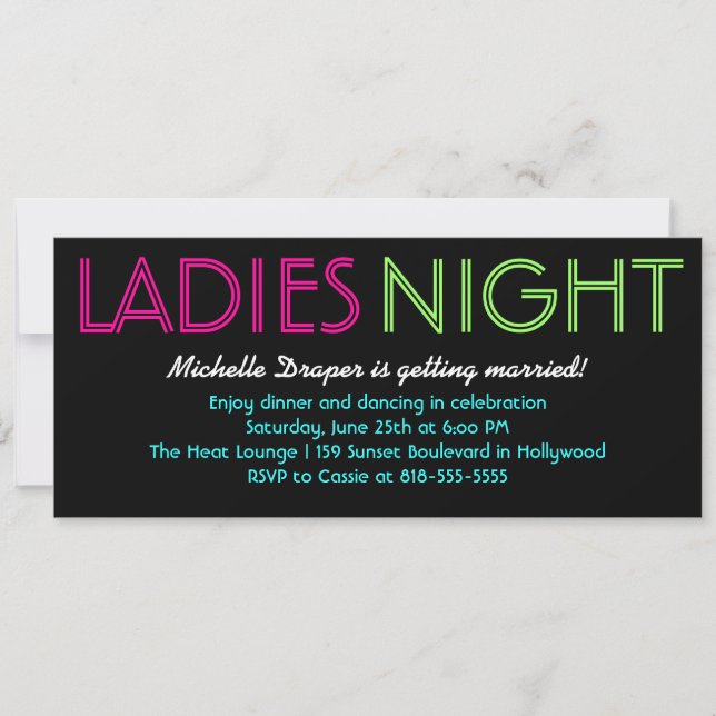 Neon Ladies Night Card (Front)