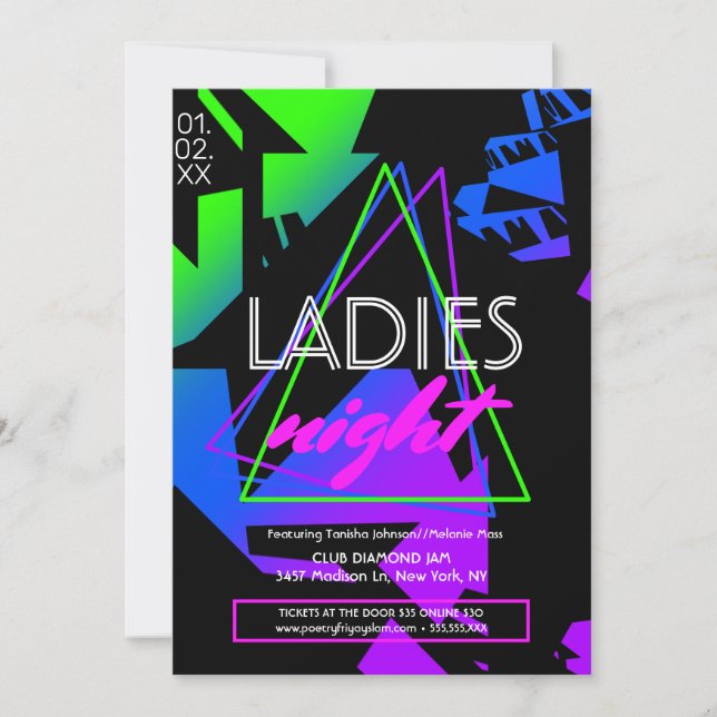 Neon Ladies Night Geometric Club Flyer Promotional Invitation (Front)