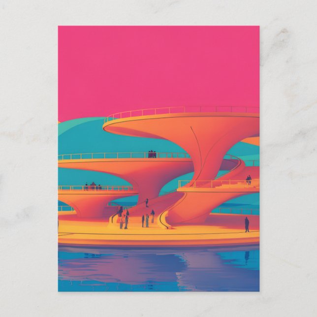 neon lagoon sunset neon futurist park floating pla holiday postcard (Front)