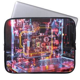 Neon Laptop Circuits Digital Art Sleeve