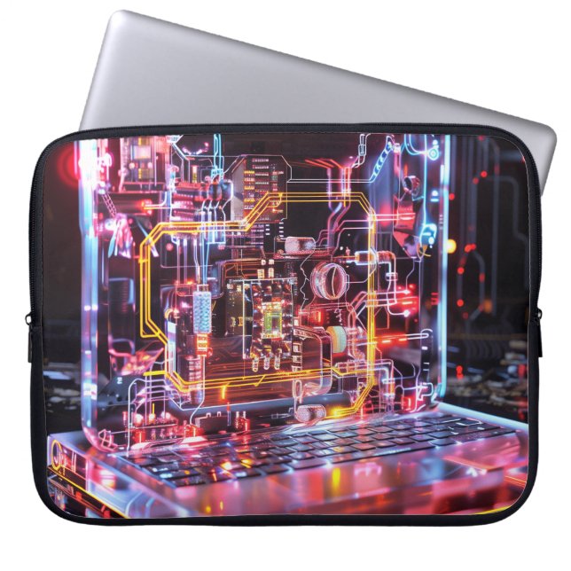 Neon Laptop Circuits Digital Art Sleeve (Front)