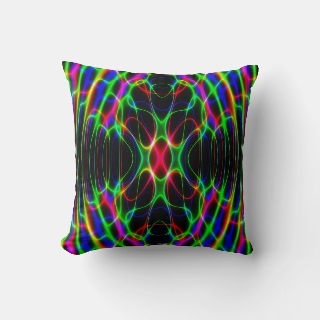 Neon Laser Light Psychedelic Abstract Cushion (Front)
