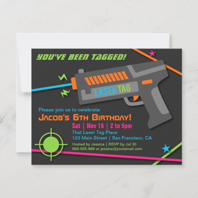 Neon Laser Tag Birthday Party Invitations (Front)