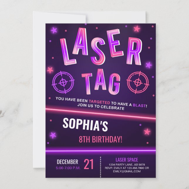 Neon Laser Tag Purple Invitation (Front)