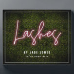 Neon Lash Artist Professional Cosmetologist Plaque<br><div class="desc">Pink neon sign inspired "Lashes" script over a boxwood greenery inspired background with custom white text.</div>