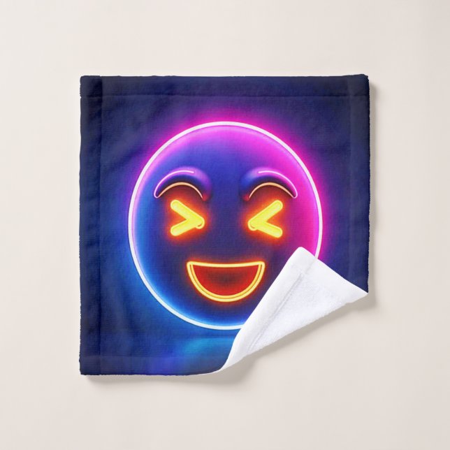 Neon Laughing Emoji Joy Bath Towel Set (Wash Cloth)