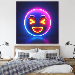 Neon Laughing Emoji Joy Canvas Print