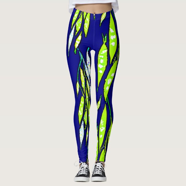 Neon Leaf Branch Pattern Leggings (Front)