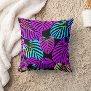 Neon Leaf Harmony Vibrant Pattern Cushion