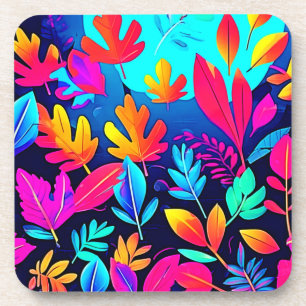 Neon Leaf Paradise Art Coaster