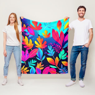 Neon Leaf Paradise Art Fleece Blanket