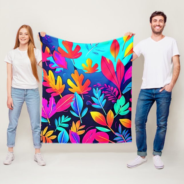 Neon Leaf Paradise Art Fleece Blanket (In Situ)