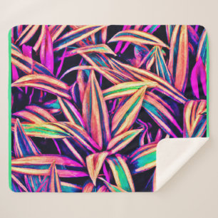 Neon Leaf Patterns Unveiled Sherpa Blanket