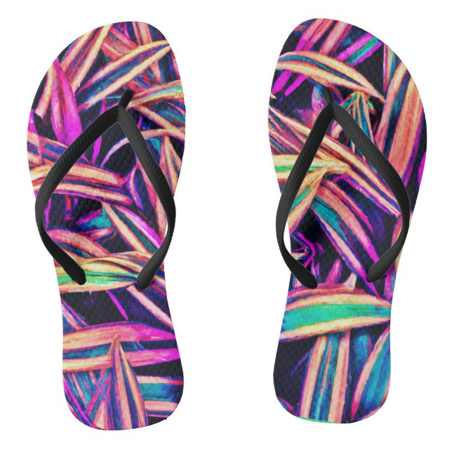 Neon Leaf Patterns Unveiled Thongs (Footbed)