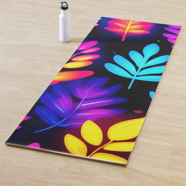 Neon Leaves Abstract Pattern Yoga Mat (In Situ)