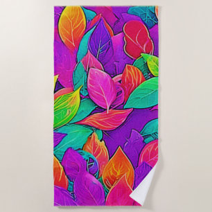Neon Leaves: Cartoon Flow Beach Towel