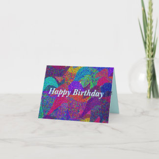 Neon Leaves Happy Birthday Card