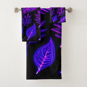 Neon Leaves in Pink and Purple Hues Bath Towel Set