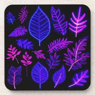 Neon Leaves in Pink and Purple Hues Coaster