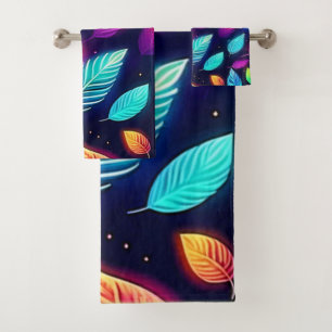Neon Leaves in Vibrant Glow Art Bath Towel Set