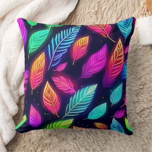 Neon Leaves in Vibrant Glow Art Cushion